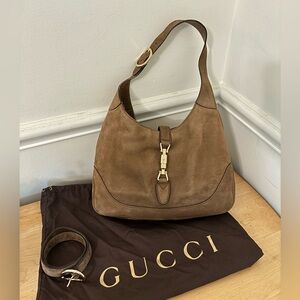 Gucci Jackie Slouchy Hobo Nubuck Suede Two Way Shoulder Crossbody